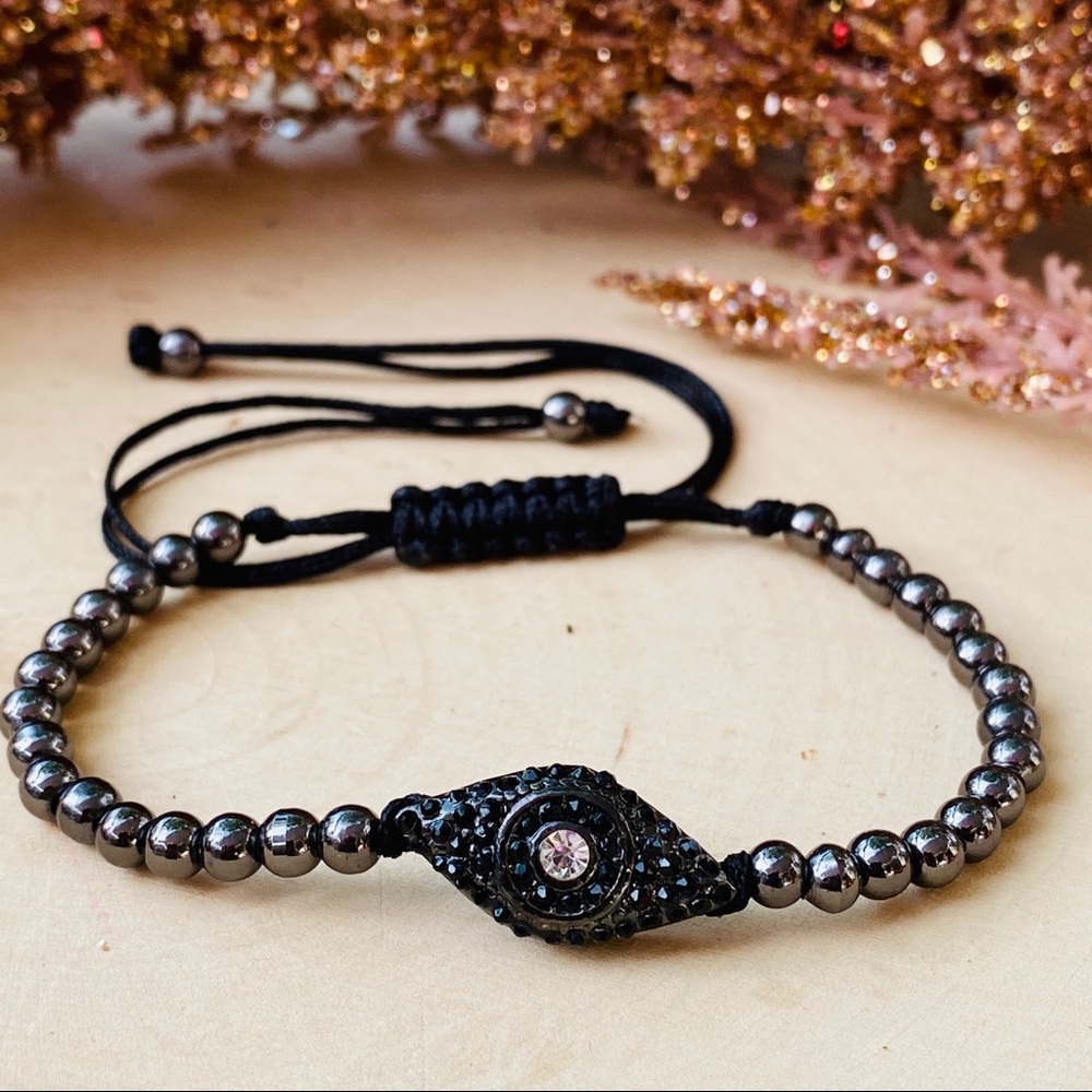 Men’s Hematite Adjustable Cord Beaded Bracelet